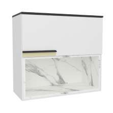 Armário Aéreo Manhattan 1 Porta Branco Ártico com Nicho Calacatta