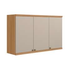 Armário Aéreo Selene 3 Portas Off White e Jequitibá