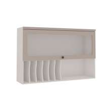Armário Aéreo com Vidro Iluminata 1 Porta Branco e Fendi