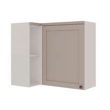 Armário Aéreo de Canto Iluminata 1 Porta Branco e Fendi