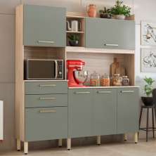 Armário de Cozinha Select 6 Portas 2 Gavetas Avena e Menta