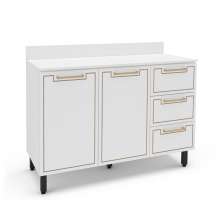Balcão de Cozinha Amara com Tampo 2 Portas 3 Gavetas Branco