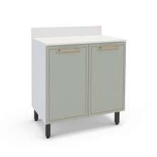 Balcão de Cozinha Amara com Tampo 2 Portas Verde e Branco