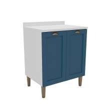Balcão de Cozinha Lavanda com Tampo 2 Portas Azul e Branco