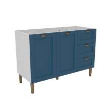 Balcão de Cozinha Lavanda sem Tampo 2 Portas 3 Gavetas Azul e Branco