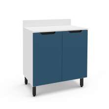 Balcão de Cozinha Meena com Tampo 2 Portas Azul e Branco