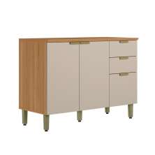 Balcão de Cozinha Selene com Tampo 3 Portas 1 Gaveta Off White e Jequtibá