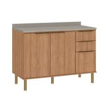 Balcão de Cozinha com Tampo Deseo 2 Portas 3 Gavetas Mel e Fendi 120 cm