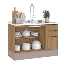 Balcão de Cozinha sem Tampo Deseo 2 Portas 3 Gavetas Mel e Fendi 120 cm