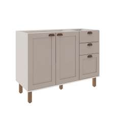 Balcão de Cozinha sem Tampo Iluminata 2 Portas 3 Gavetas Branco e Fendi