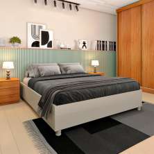 Base para Cama Box Casal Mônaco Off White com 2 Mesas de Cabeceira Veronna 3 GV Cinamomo
