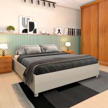 Base para Cama Box Queen Mônaco Off White com 2 Mesas de Cabeceira Veronna 3 GV Cinamomo