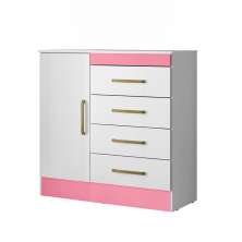 Cômoda Montevidéu Flex 1 Porta 4 Gavetas Branca e Rosa
