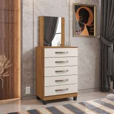 Cômoda com Espelho Lion 5 Gavetas Freijó e Cinza Cristal