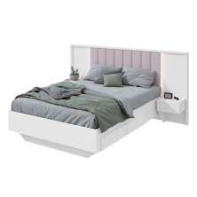 Cama  Casal com 2 Mesas de Apoio Solaris 4 GV Revestimento Sintético Bege e Branca