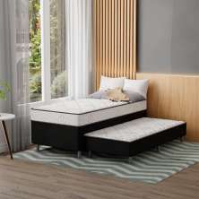 Cama Box Conjugada Solteiro Premier Unibox Molas Ensacadas (63x88x188) com Cama Auxiliar Preta 