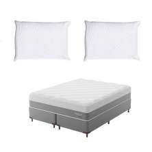 Cama Box King com Colchão Sublime Mola Ensacada e Espuma Viscoelástica (32x193x203) Cinza e Branco com 2 Travesseiros Guldi Soft Nasa Branco