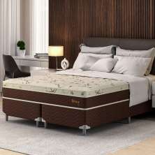 Cama Box Queen com Colchão Hórus (63x158x198) Bege e Marrom