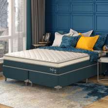 Cama Box Queen com Colchão Safira (63x158x198) Azul e Branco