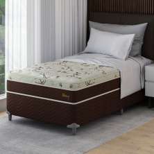 Cama Box Solteiro King com Colchão Hórus (63x108x198) Bege e Marrom