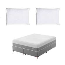 Cama Box Viúva com Colchão Sublime Mola Ensacada e Espuma Viscoelástica (32x128x188) Cinza e Branco com 2 Travesseiros Guldi Soft Nasa Branco