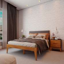 Cama Casal Happy Estofado Marrom e Garapa