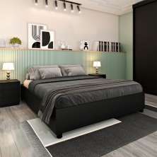 Cama Casal Monaco com 2 Mesas de Cabeceira Veronna 3 GV Preto Fosco