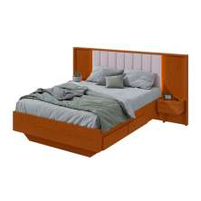Cama Casal com 2 Mesas de Apoio Solaris 4 GV Revestimento Sintético Bege e Frassino