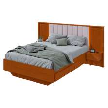Cama Casal com 2 Mesas de Apoio USB Solaris 4 GV Revestimento Sintético Bege e Frassino