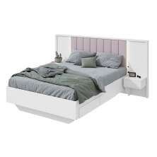 Cama Casal com 2 Mesas de Apoio e USB Solaris 4 GV Revestimento Sintético Bege e Branca