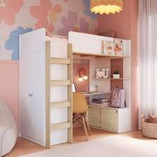 Cama Infantil Multifuncional Cora 4 PT Branca e Carvalho