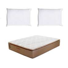 Colchão Casal Brilhante Molas Ensacadas (34x128x188) Marrom e Bege com 2 Travesseiros Guldi Soft Nasa Branco