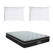 Colchão Casal Molas Ensacada Elegant Superpocket (28x138x188) Preto com 2 Travesseiros Guldi Soft Nasa Branco