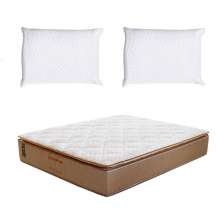 Colchão Queen Brilhante Molas Ensacadas (34x158x198) Marrom e Bege com 2 Travesseiros Guldi Soft Nasa Branco