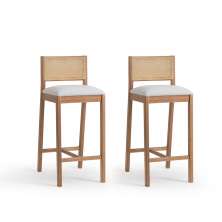 Conjunto com 2 Banquetas Serena com Tela Nogueira Algodão Cinza Claro e Marrom