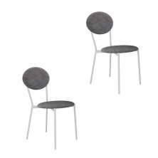 Conjunto com 2 Cadeiras Elipse Poliéster Prata e Branco