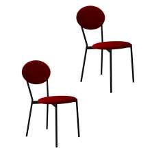 Conjunto com 2 Cadeiras Elipse Poliéster Vermelho e Preto