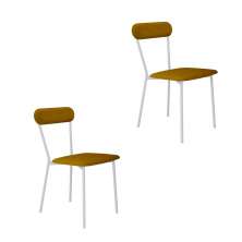 Conjunto com 2 Cadeiras Emília Poliéster Amarelo e Branco