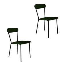 Conjunto com 2 Cadeiras Emília Poliéster Verde Musgo e Preto