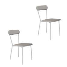 Conjunto com 2 Cadeiras Emília Revestimento Sintético Cinza Claro e Branco