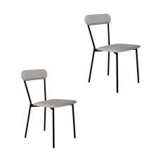 Conjunto com 2 Cadeiras Emília Revestivemento Sintético Cinza Claro e Preto