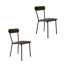 Conjunto com 2 Cadeiras Emília Veludo Marrom e Preto