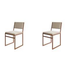 Conjunto com 2 Cadeiras Isa Veludo Bege e Cobre