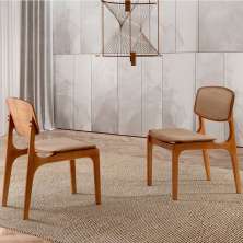 Conjunto com 2 Cadeiras Prada Linho Palha e Imbuia Natural