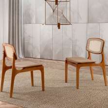 Conjunto com 2 Cadeiras Prada Premium Linho Bege e Imbuia Natural