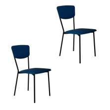Conjunto com 2 Cadeiras Retrô Poliéster Azul e Preto