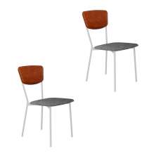 Conjunto com 2 Cadeiras Retrô Poliéster Prata e Caramelo com Branco