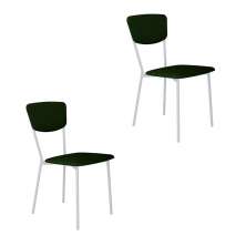 Conjunto com 2 Cadeiras Retrô Poliéster Verde Musgo e Branco