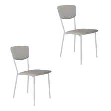 Conjunto com 2 Cadeiras Retrô Revestimento Sintético Cinza Claro e Branco