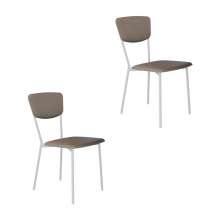 Conjunto com 2 Cadeiras Retrô Revestimento Sintético Cinza e Branco
